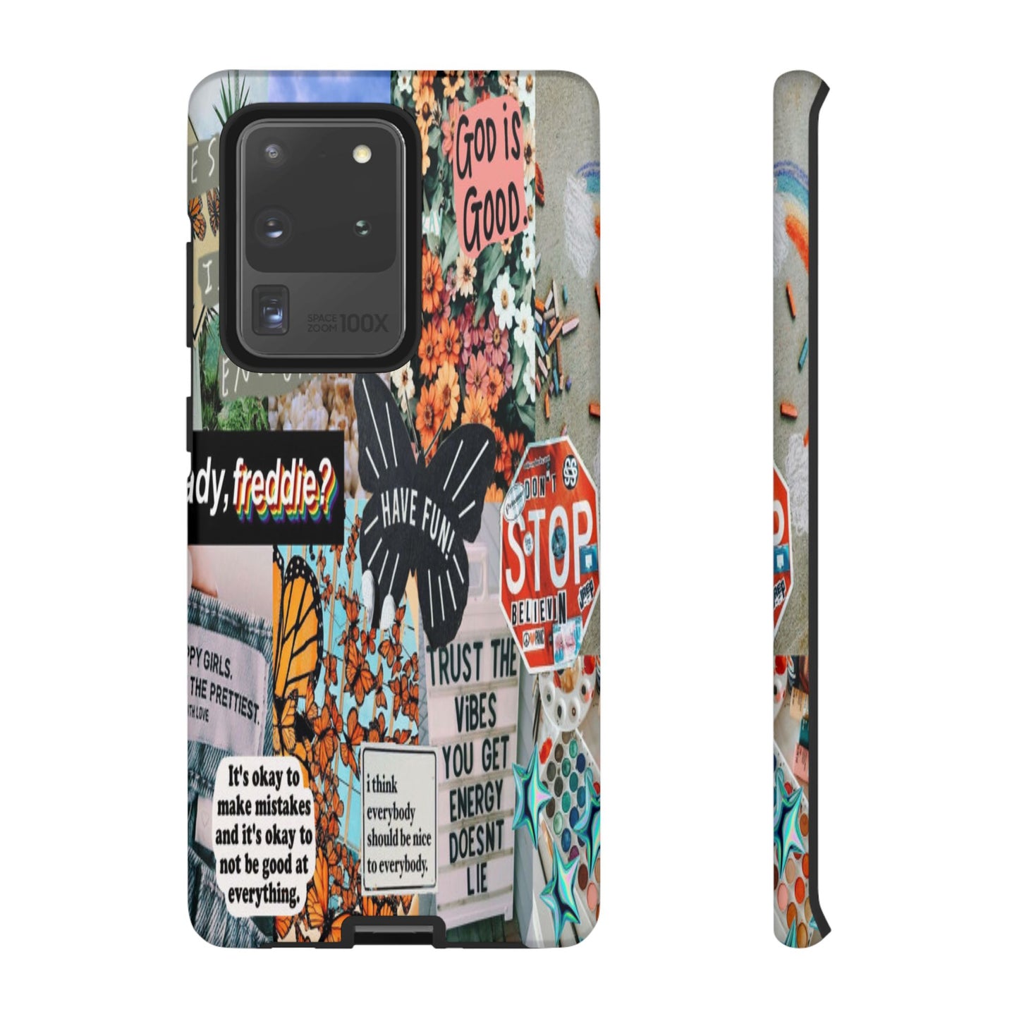Retro Collage Aesthetic Phone Case - Positive Quote Butterfly Tough Cover for iPhone 17, Samsung Galaxy & Google Pixel