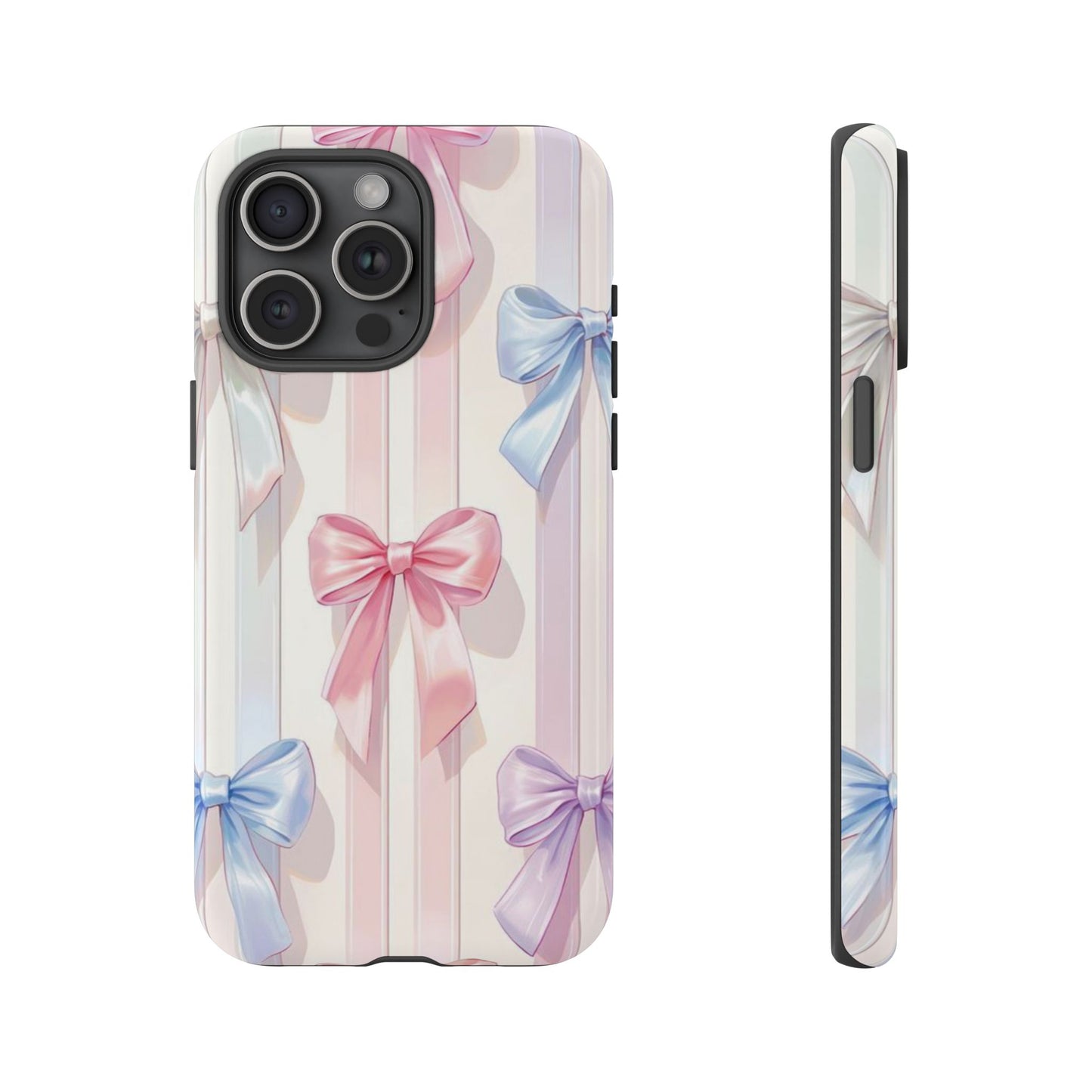 Pastel Ribbon Stripe Phone Case - Coquette Aesthetic Dual-Layer Bow Cover for iPhone 17, Samsung Galaxy & Google Pixel