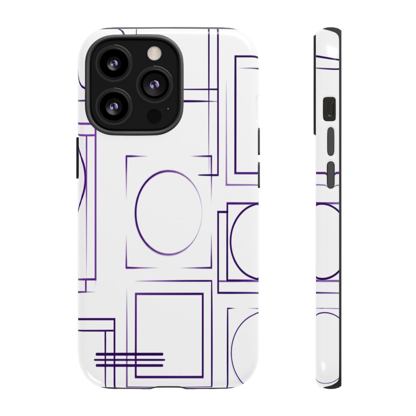Modern Geometric Line Art Phone Case - Abstract Purple & White Tough Cover for iPhone 17, Samsung Galaxy & Google Pixel