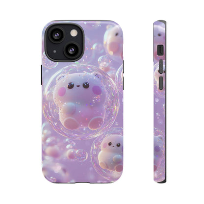 Cute Kawaii Bubble Pet Phone Case - Tough Dual-Layer Cover in Pastel Purple for iPhone 17, Samsung Galaxy & Google Pixel