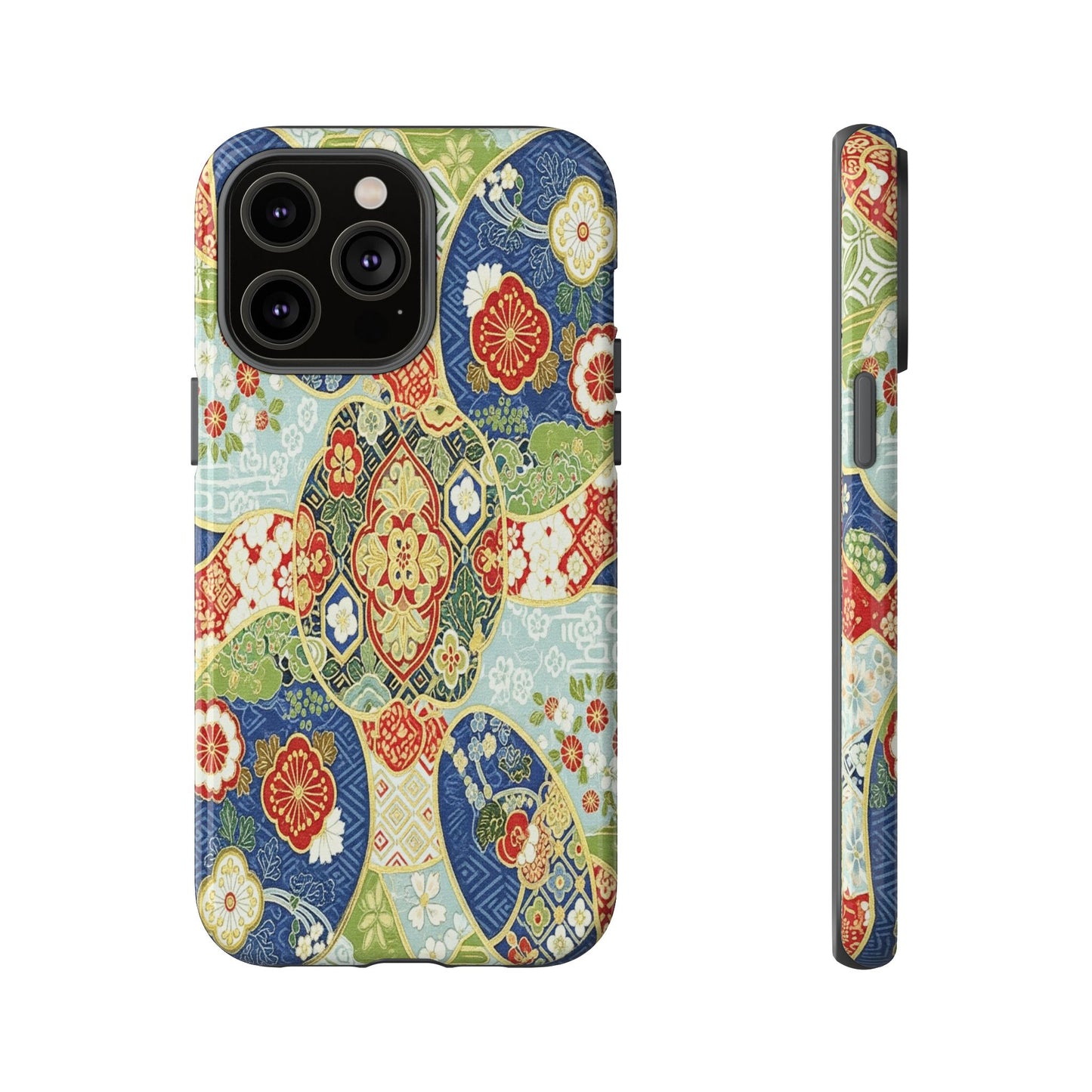 Vintage Japanese Kimono Floral Phone Case - Traditional Woven Pattern Tough Cover for iPhone 17, Samsung Galaxy & Google Pixel