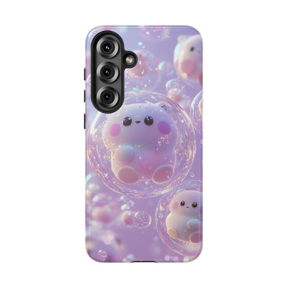 Cute Kawaii Bubble Pet Phone Case - Tough Dual-Layer Cover in Pastel Purple for iPhone 17, Samsung Galaxy & Google Pixel