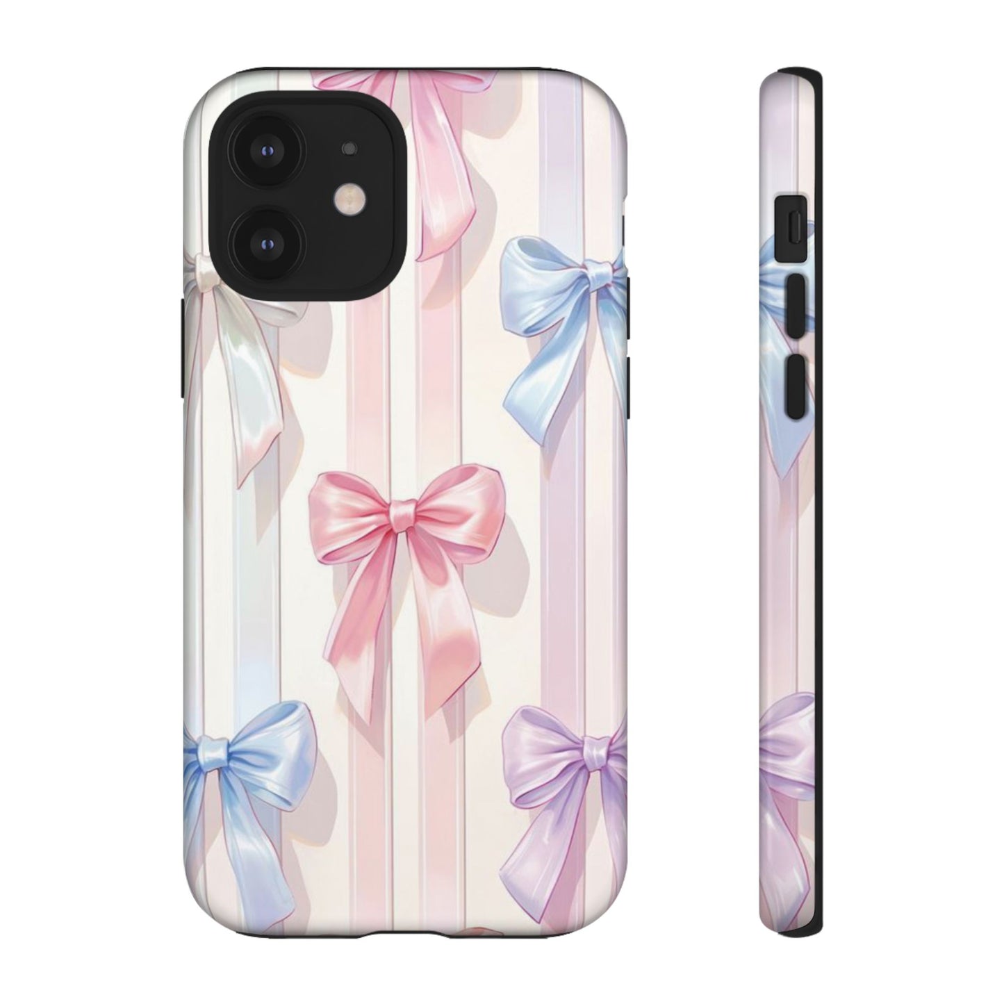 Pastel Ribbon Stripe Phone Case - Coquette Aesthetic Dual-Layer Bow Cover for iPhone 17, Samsung Galaxy & Google Pixel