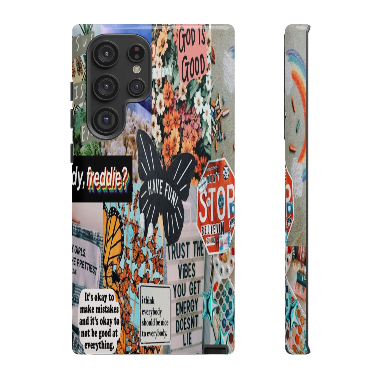 Retro Collage Aesthetic Phone Case - Positive Quote Butterfly Tough Cover for iPhone 17, Samsung Galaxy & Google Pixel
