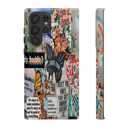 Retro Collage Aesthetic Phone Case - Positive Quote Butterfly Tough Cover for iPhone 17, Samsung Galaxy & Google Pixel