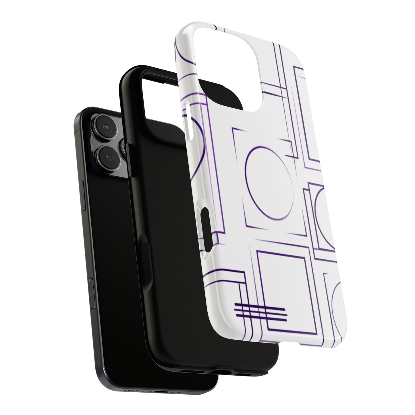 Modern Geometric Line Art Phone Case - Abstract Purple & White Tough Cover for iPhone 17, Samsung Galaxy & Google Pixel