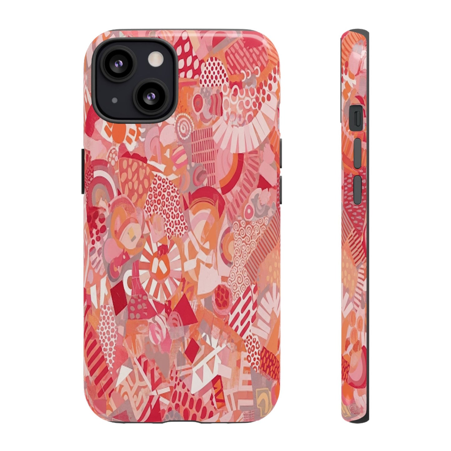 Vibrant Abstract Art Phone Case - Red Pink Geometric Collage Tough Cover for iPhone 17, Samsung Galaxy & Google Pixel