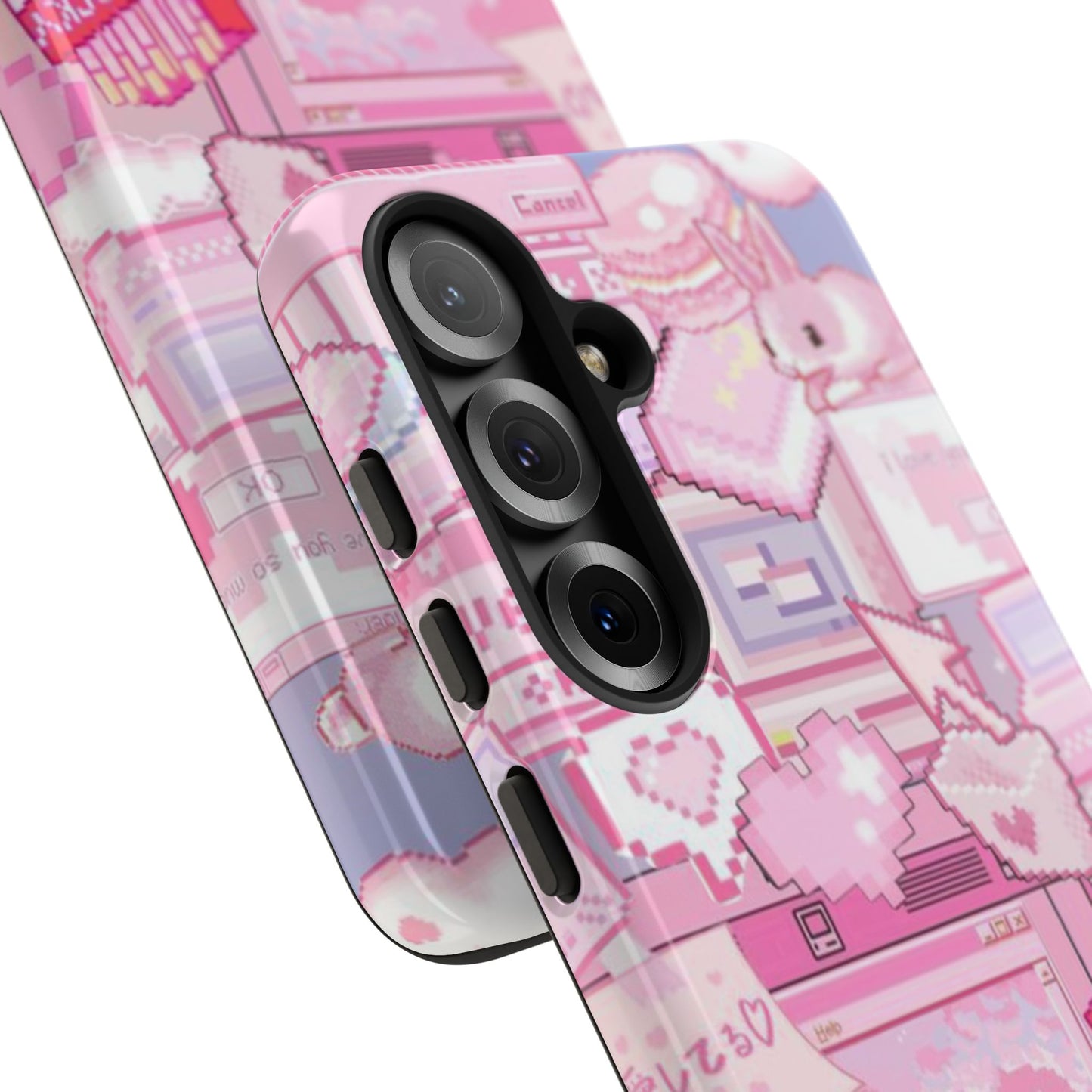 Pink Pixel Art Tough Phone Case – Y2K Style Dual-Layer Protection (Matte/Glossy) for iPhone 17, Samsung Galaxy & Google Pixel