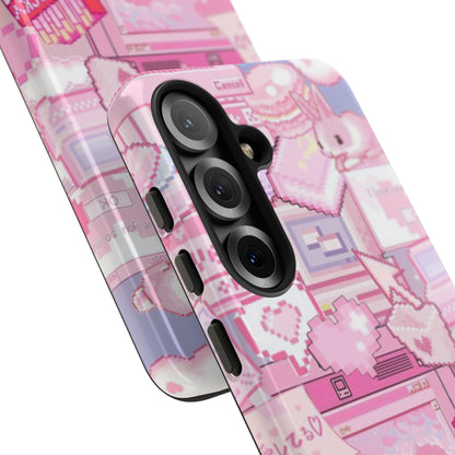 Pink Pixel Art Tough Phone Case – Y2K Style Dual-Layer Protection (Matte/Glossy) for iPhone 17, Samsung Galaxy & Google Pixel