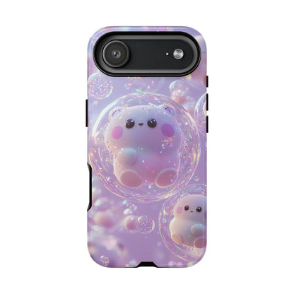 Cute Kawaii Bubble Pet Phone Case - Tough Dual-Layer Cover in Pastel Purple for iPhone 17, Samsung Galaxy & Google Pixel