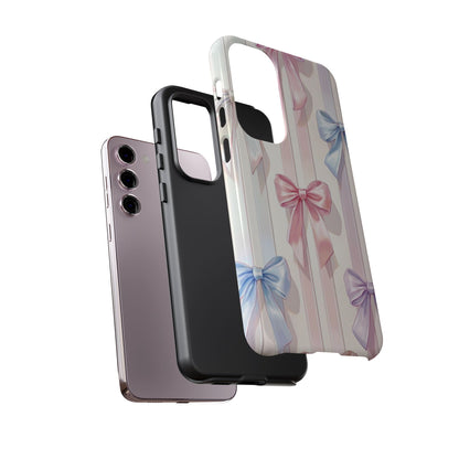 Pastel Ribbon Stripe Phone Case - Coquette Aesthetic Dual-Layer Bow Cover for iPhone 17, Samsung Galaxy & Google Pixel
