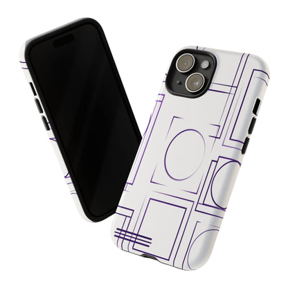 Modern Geometric Line Art Phone Case - Abstract Purple & White Tough Cover for iPhone 17, Samsung Galaxy & Google Pixel