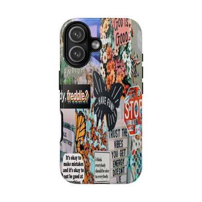 Retro Collage Aesthetic Phone Case - Positive Quote Butterfly Tough Cover for iPhone 17, Samsung Galaxy & Google Pixel