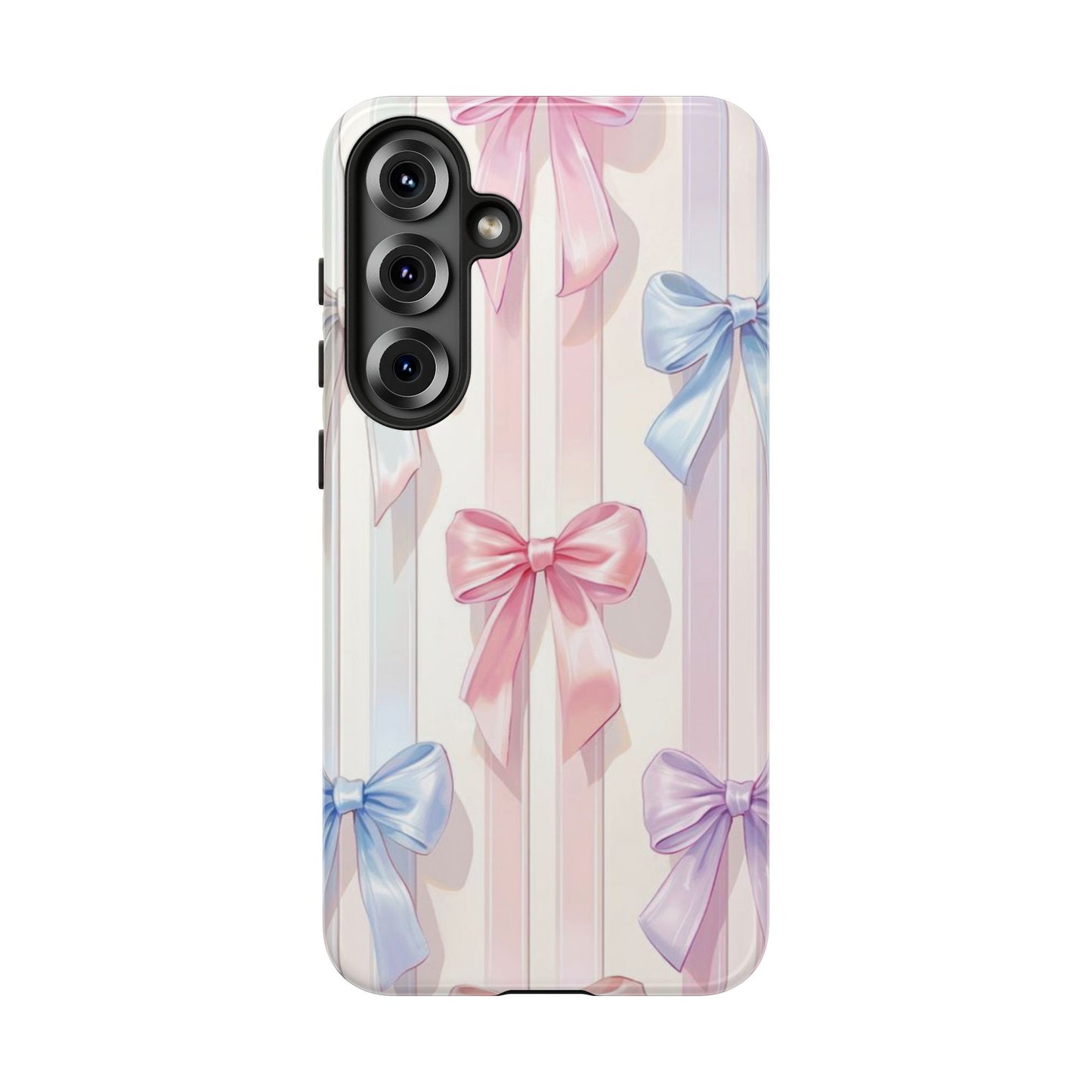 Pastel Ribbon Stripe Phone Case - Coquette Aesthetic Dual-Layer Bow Cover for iPhone 17, Samsung Galaxy & Google Pixel