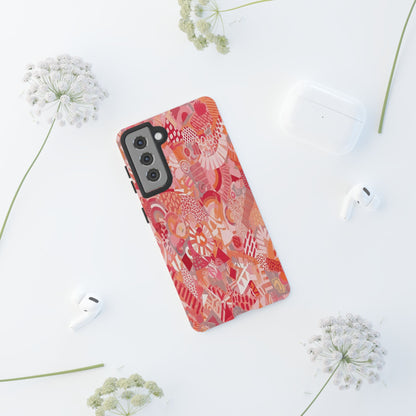 Vibrant Abstract Art Phone Case - Red Pink Geometric Collage Tough Cover for iPhone 17, Samsung Galaxy & Google Pixel