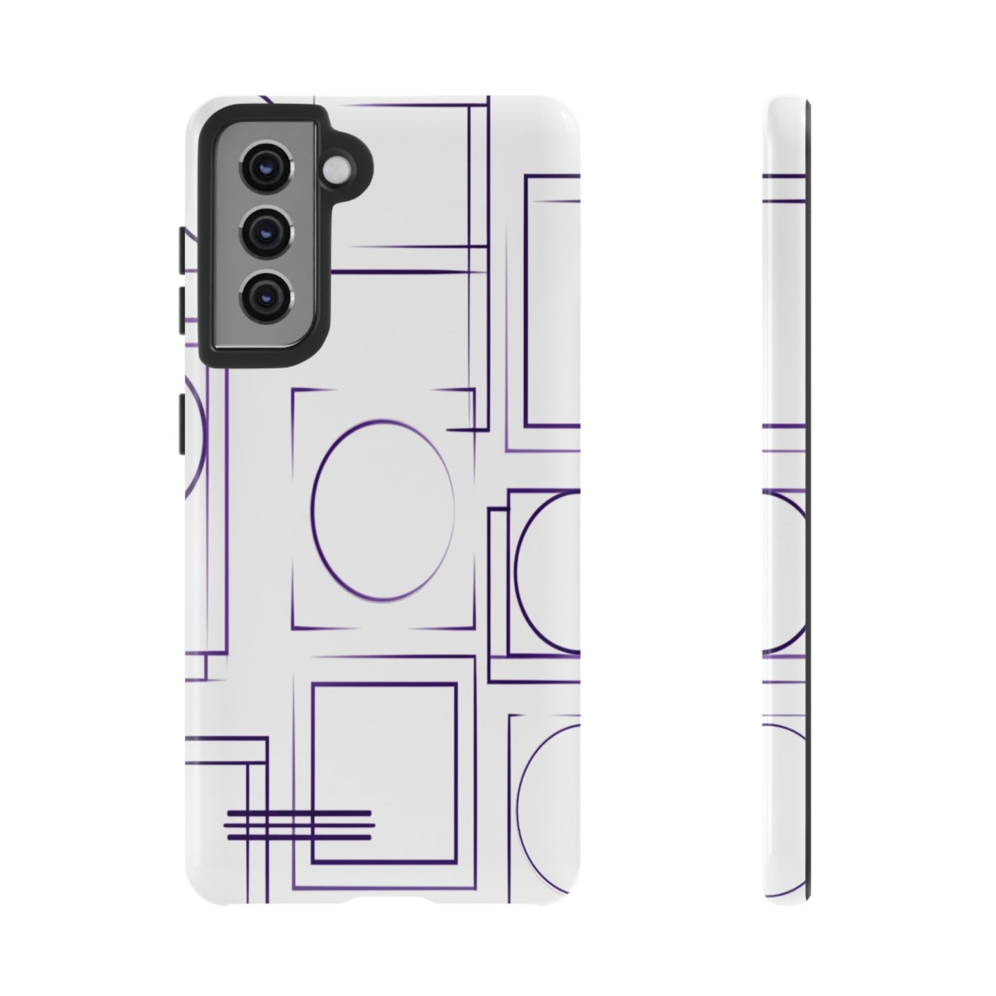 Modern Geometric Line Art Phone Case - Abstract Purple & White Tough Cover for iPhone 17, Samsung Galaxy & Google Pixel