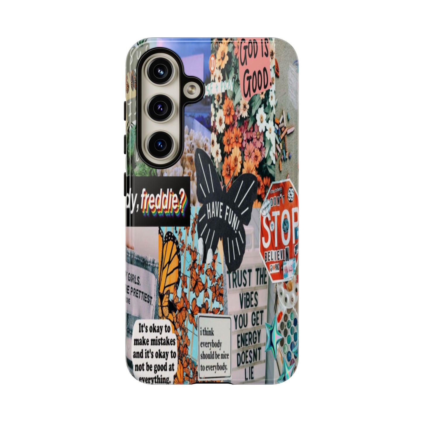 Retro Collage Aesthetic Phone Case - Positive Quote Butterfly Tough Cover for iPhone 17, Samsung Galaxy & Google Pixel