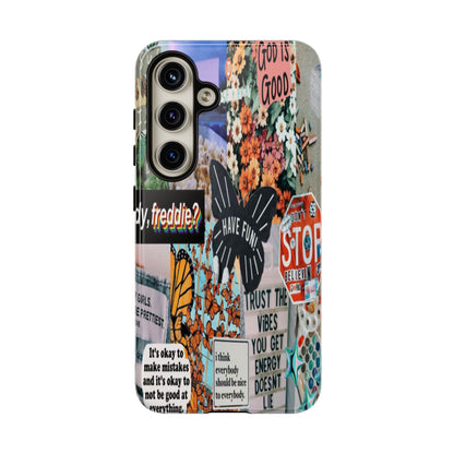 Retro Collage Aesthetic Phone Case - Positive Quote Butterfly Tough Cover for iPhone 17, Samsung Galaxy & Google Pixel