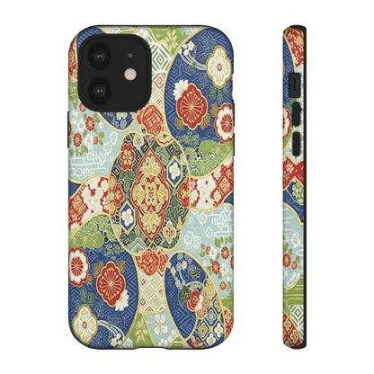 Vintage Japanese Kimono Floral Phone Case - Traditional Woven Pattern Tough Cover for iPhone 17, Samsung Galaxy & Google Pixel