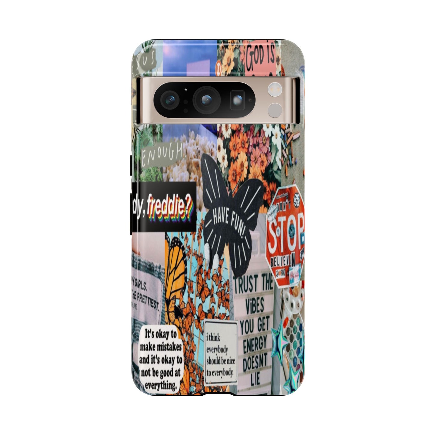 Retro Collage Aesthetic Phone Case - Positive Quote Butterfly Tough Cover for iPhone 17, Samsung Galaxy & Google Pixel