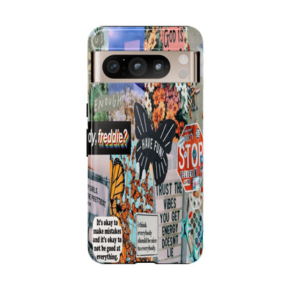 Retro Collage Aesthetic Phone Case - Positive Quote Butterfly Tough Cover for iPhone 17, Samsung Galaxy & Google Pixel