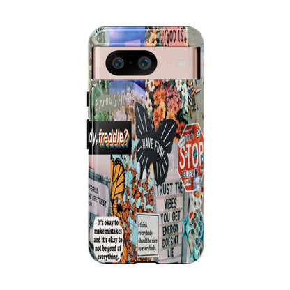 Retro Collage Aesthetic Phone Case - Positive Quote Butterfly Tough Cover for iPhone 17, Samsung Galaxy & Google Pixel