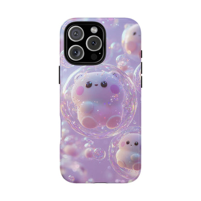 Cute Kawaii Bubble Pet Phone Case - Tough Dual-Layer Cover in Pastel Purple for iPhone 17, Samsung Galaxy & Google Pixel