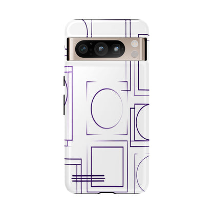 Modern Geometric Line Art Phone Case - Abstract Purple & White Tough Cover for iPhone 17, Samsung Galaxy & Google Pixel