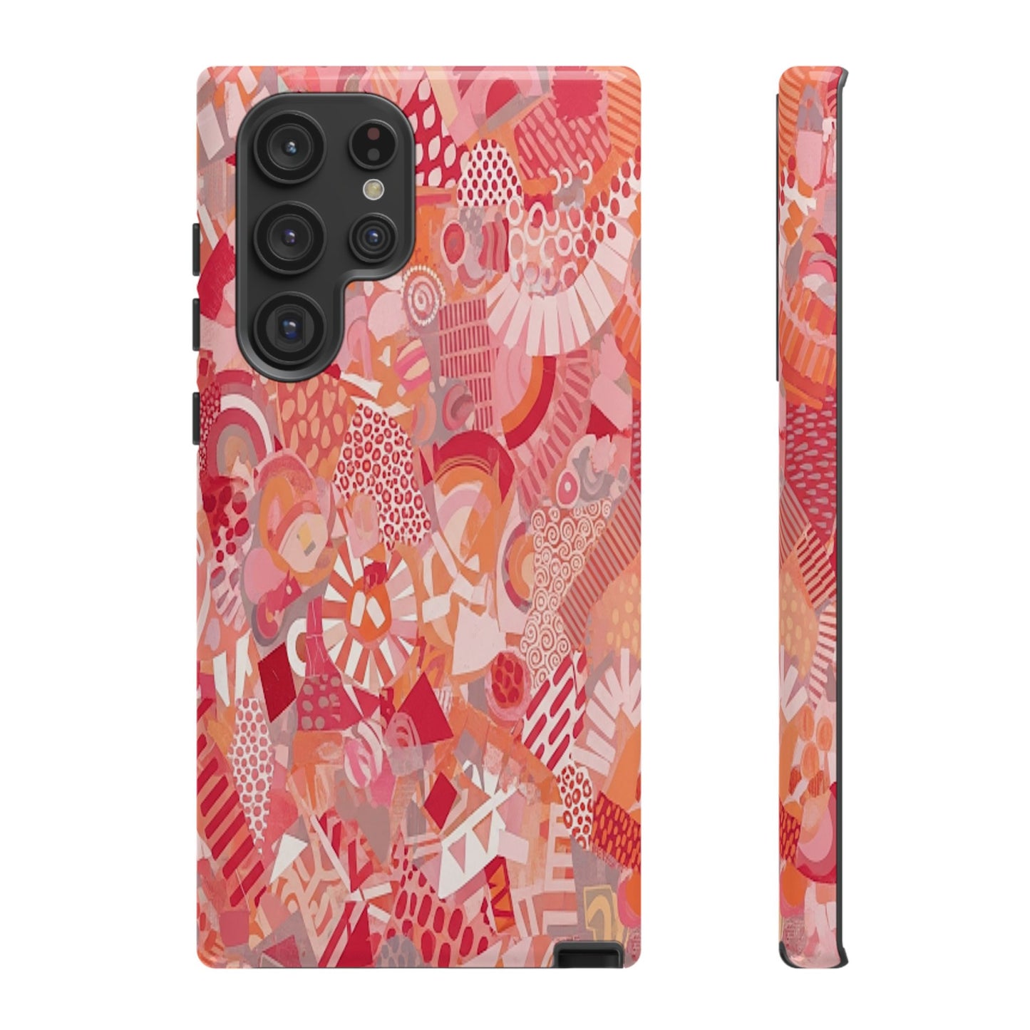 Vibrant Abstract Art Phone Case - Red Pink Geometric Collage Tough Cover for iPhone 17, Samsung Galaxy & Google Pixel