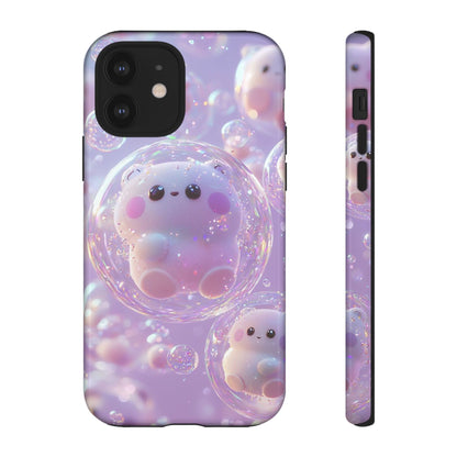 Cute Kawaii Bubble Pet Phone Case - Tough Dual-Layer Cover in Pastel Purple for iPhone 17, Samsung Galaxy & Google Pixel