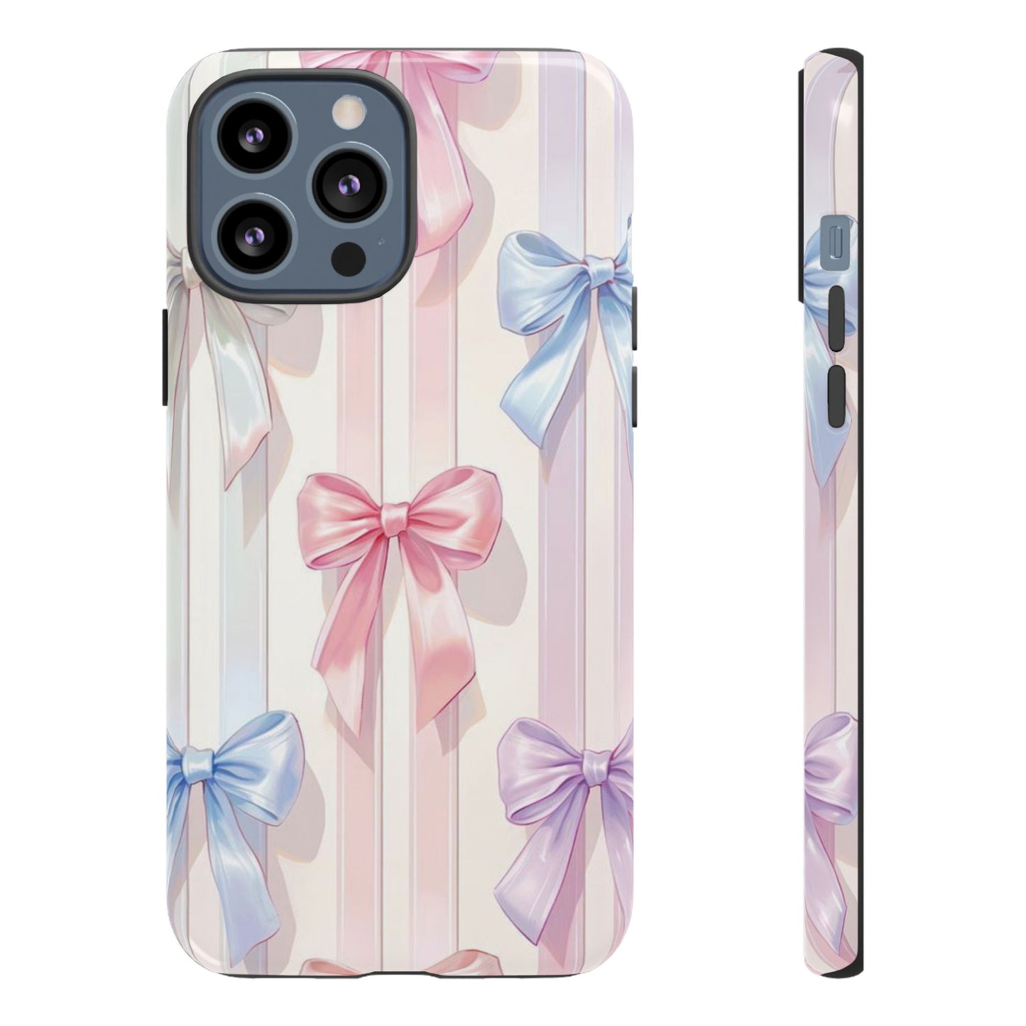 Pastel Ribbon Stripe Phone Case - Coquette Aesthetic Dual-Layer Bow Cover for iPhone 17, Samsung Galaxy & Google Pixel
