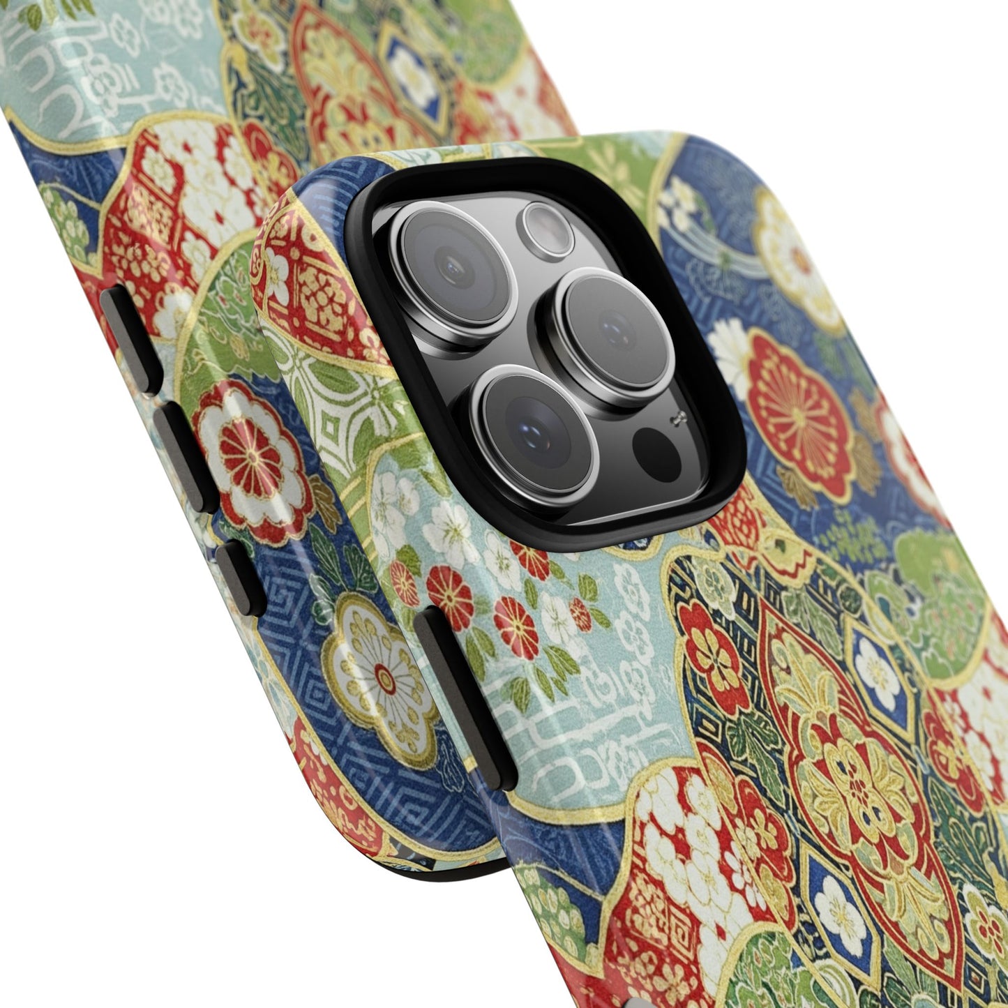 Vintage Japanese Kimono Floral Phone Case - Traditional Woven Pattern Tough Cover for iPhone 17, Samsung Galaxy & Google Pixel