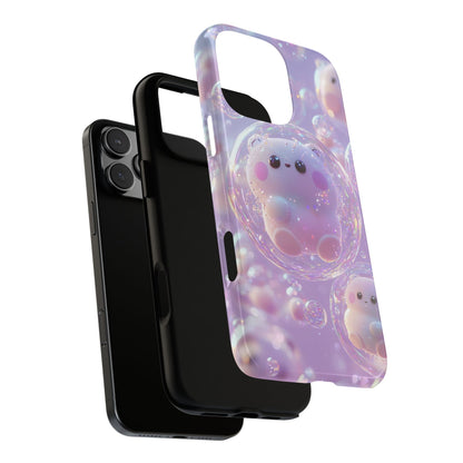 Cute Kawaii Bubble Pet Phone Case - Tough Dual-Layer Cover in Pastel Purple for iPhone 17, Samsung Galaxy & Google Pixel