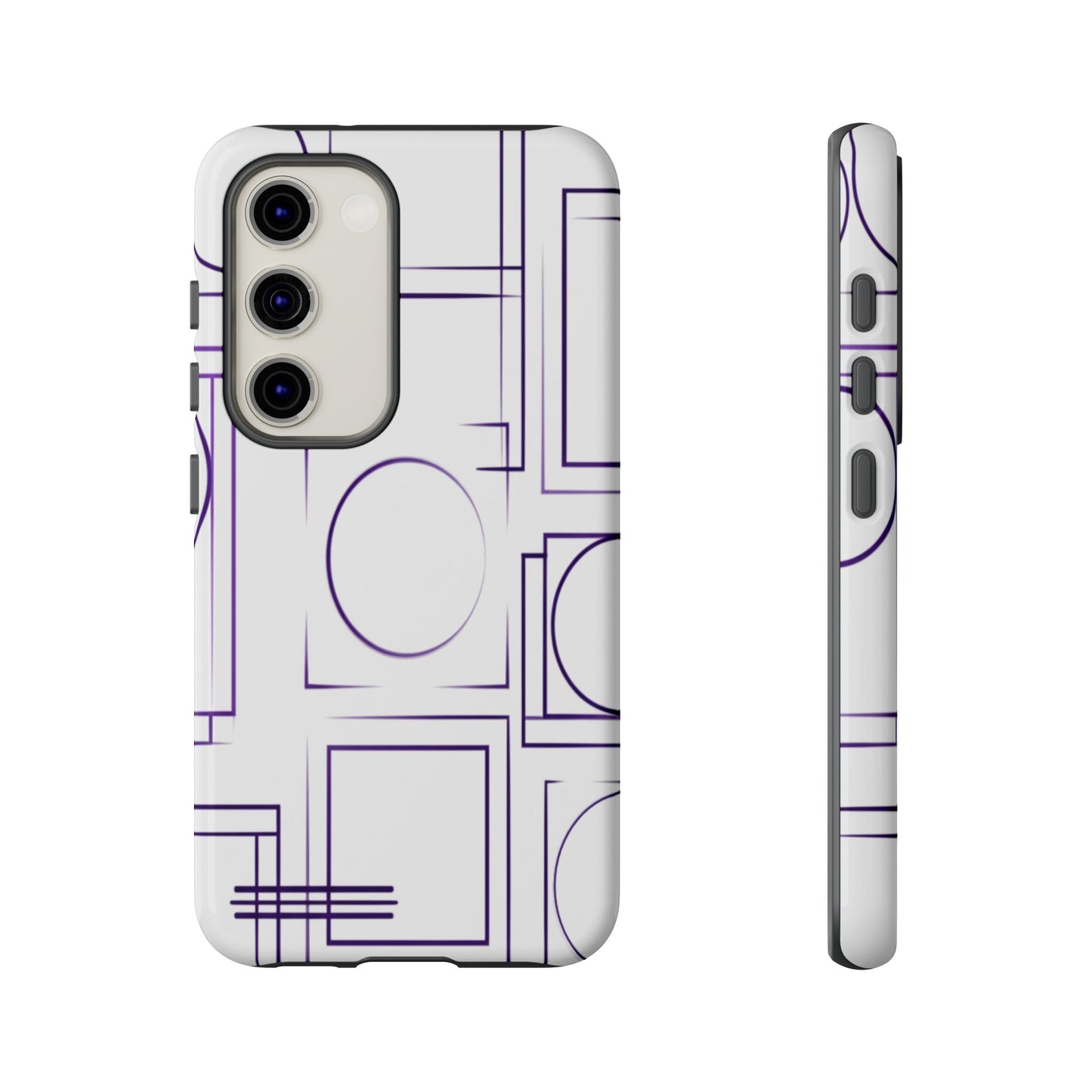 Modern Geometric Line Art Phone Case - Abstract Purple & White Tough Cover for iPhone 17, Samsung Galaxy & Google Pixel