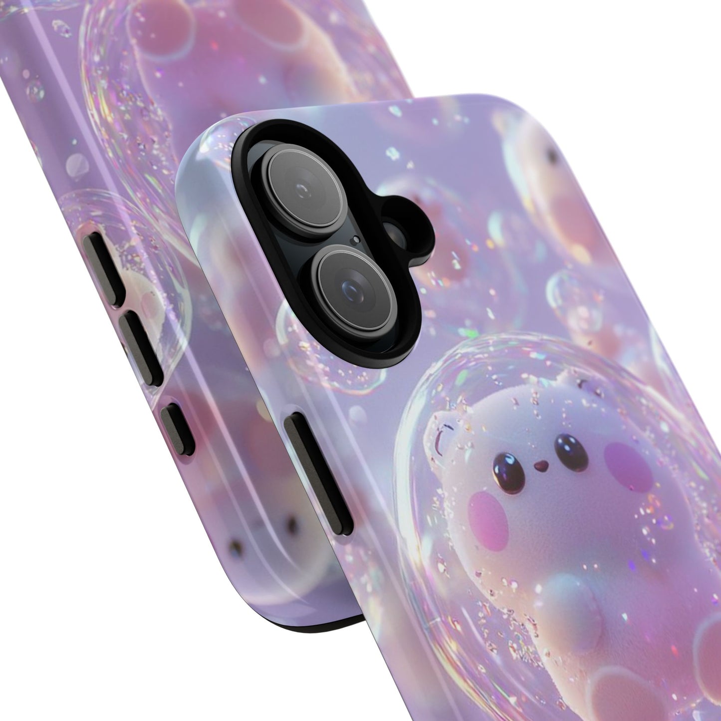 Cute Kawaii Bubble Pet Phone Case - Tough Dual-Layer Cover in Pastel Purple for iPhone 17, Samsung Galaxy & Google Pixel