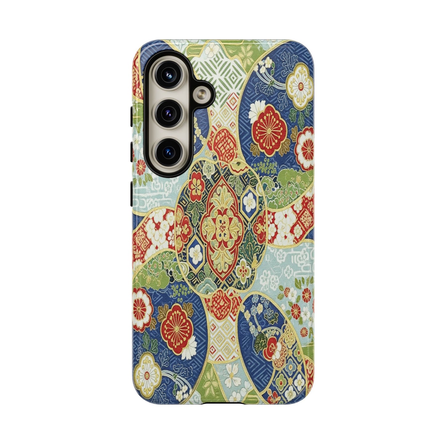 Vintage Japanese Kimono Floral Phone Case - Traditional Woven Pattern Tough Cover for iPhone 17, Samsung Galaxy & Google Pixel