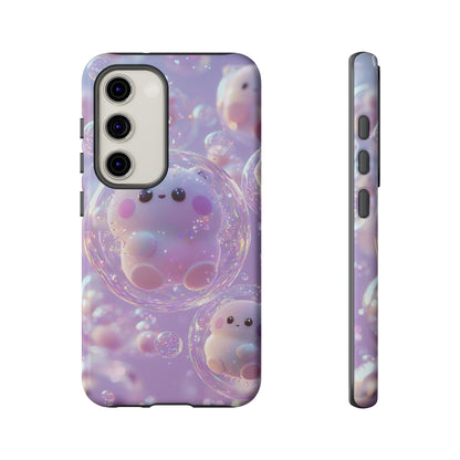 Cute Kawaii Bubble Pet Phone Case - Tough Dual-Layer Cover in Pastel Purple for iPhone 17, Samsung Galaxy & Google Pixel