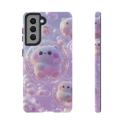 Cute Kawaii Bubble Pet Phone Case - Tough Dual-Layer Cover in Pastel Purple for iPhone 17, Samsung Galaxy & Google Pixel