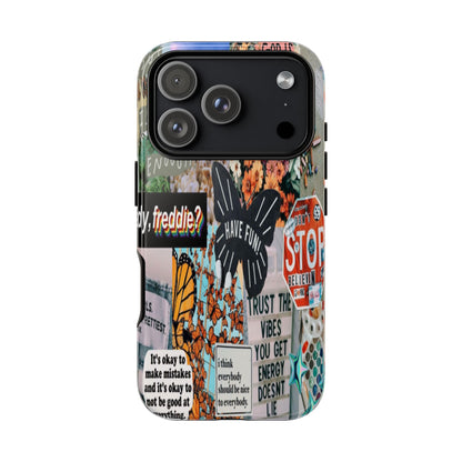 Retro Collage Aesthetic Phone Case - Positive Quote Butterfly Tough Cover for iPhone 17, Samsung Galaxy & Google Pixel