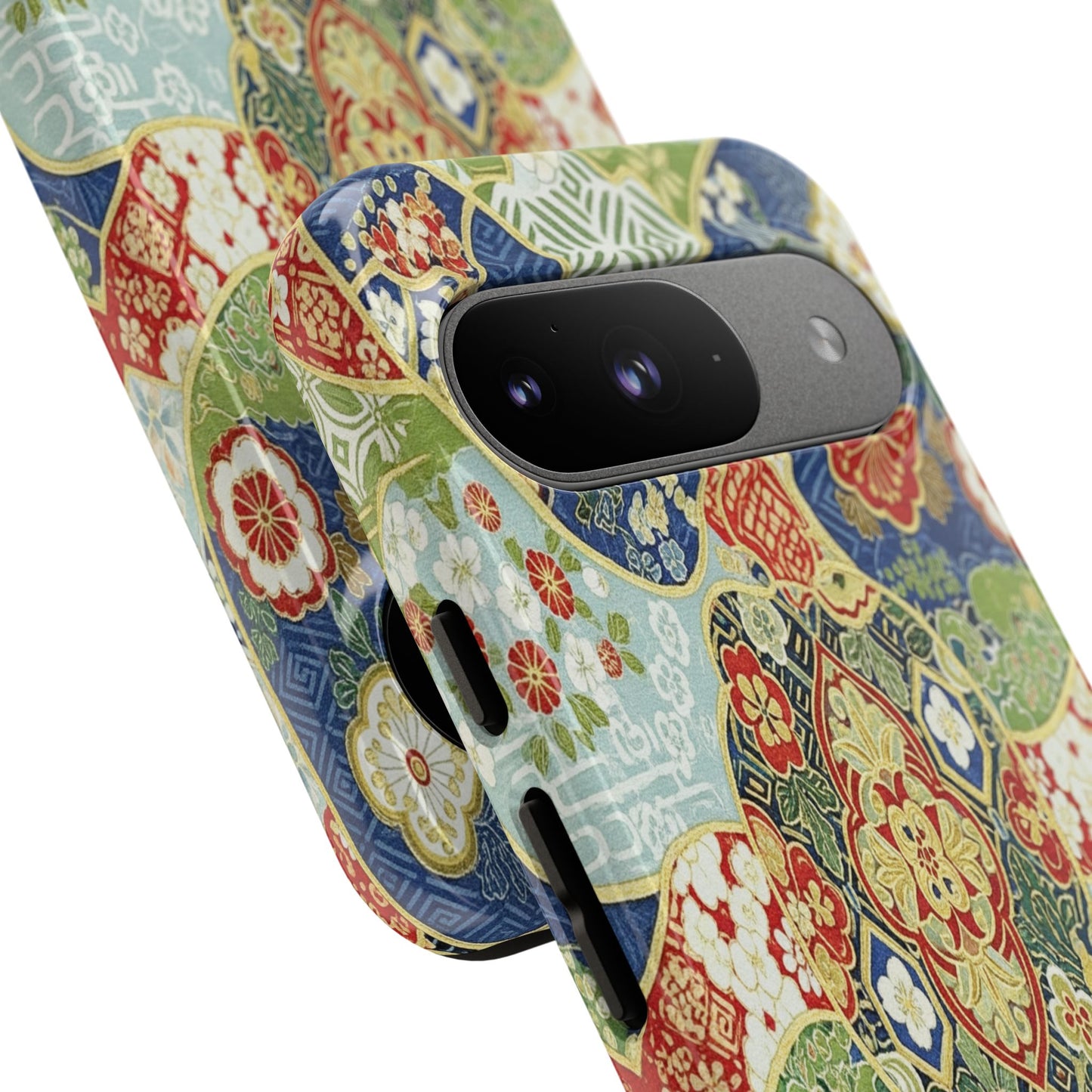 Vintage Japanese Kimono Floral Phone Case - Traditional Woven Pattern Tough Cover for iPhone 17, Samsung Galaxy & Google Pixel