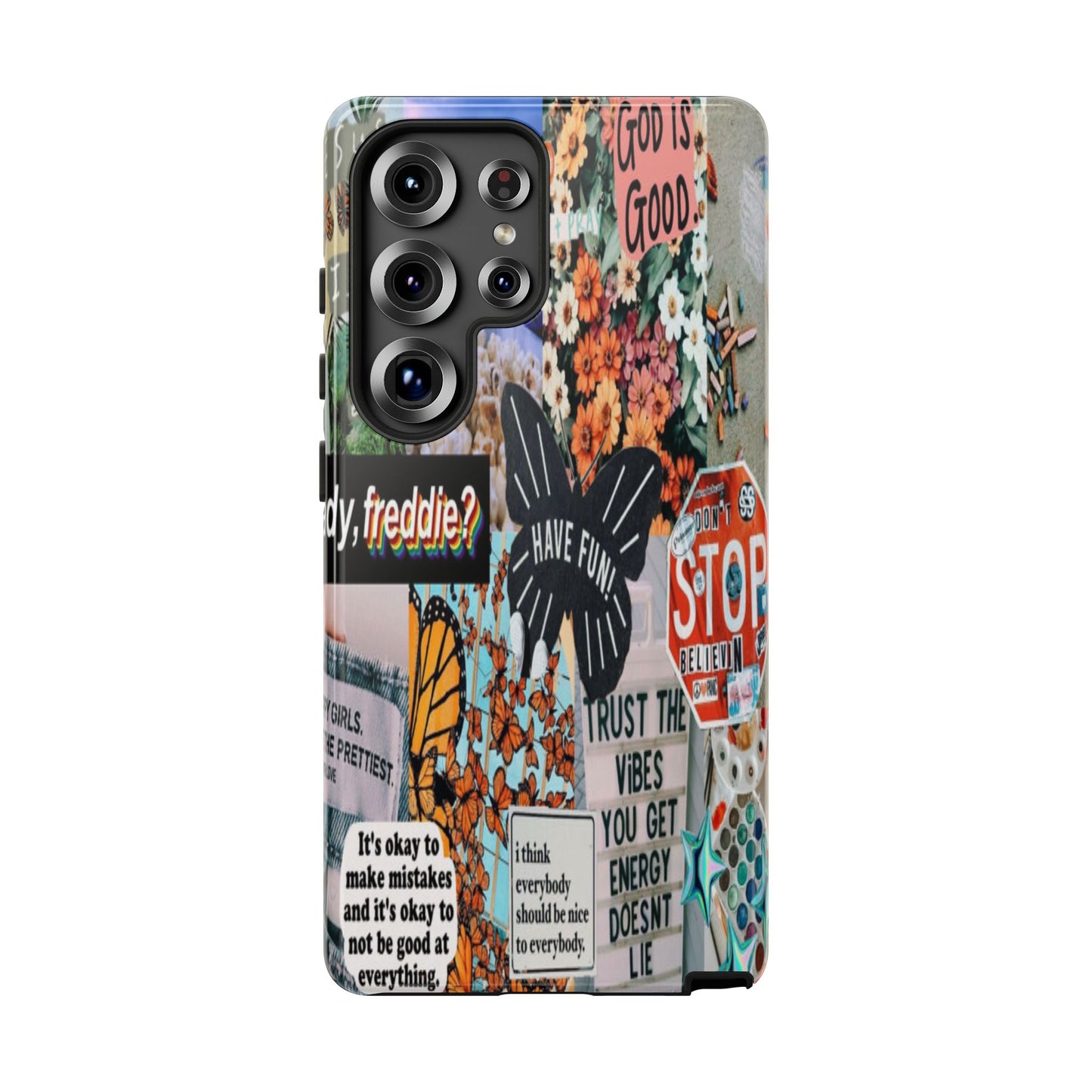 Retro Collage Aesthetic Phone Case - Positive Quote Butterfly Tough Cover for iPhone 17, Samsung Galaxy & Google Pixel