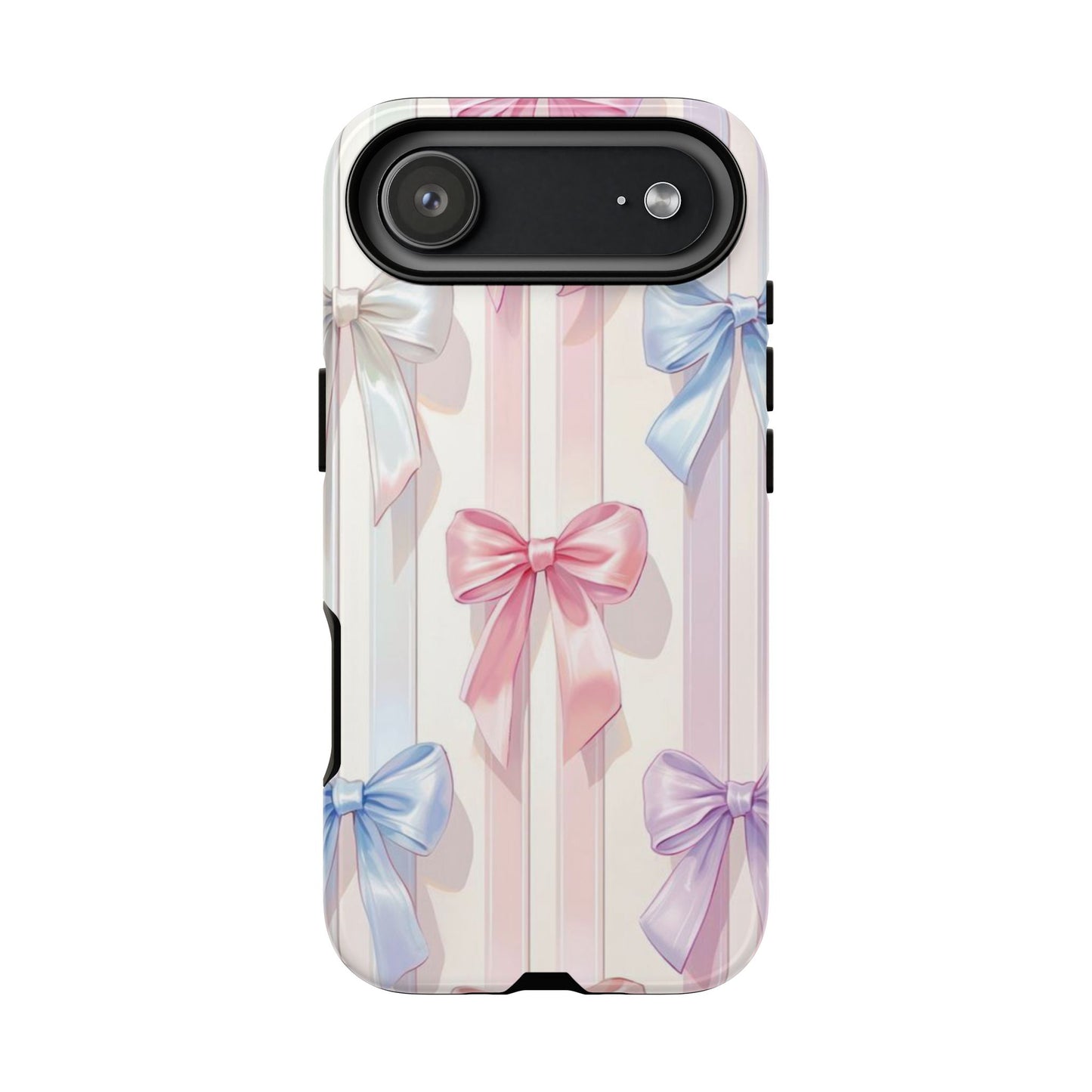 Pastel Ribbon Stripe Phone Case - Coquette Aesthetic Dual-Layer Bow Cover for iPhone 17, Samsung Galaxy & Google Pixel