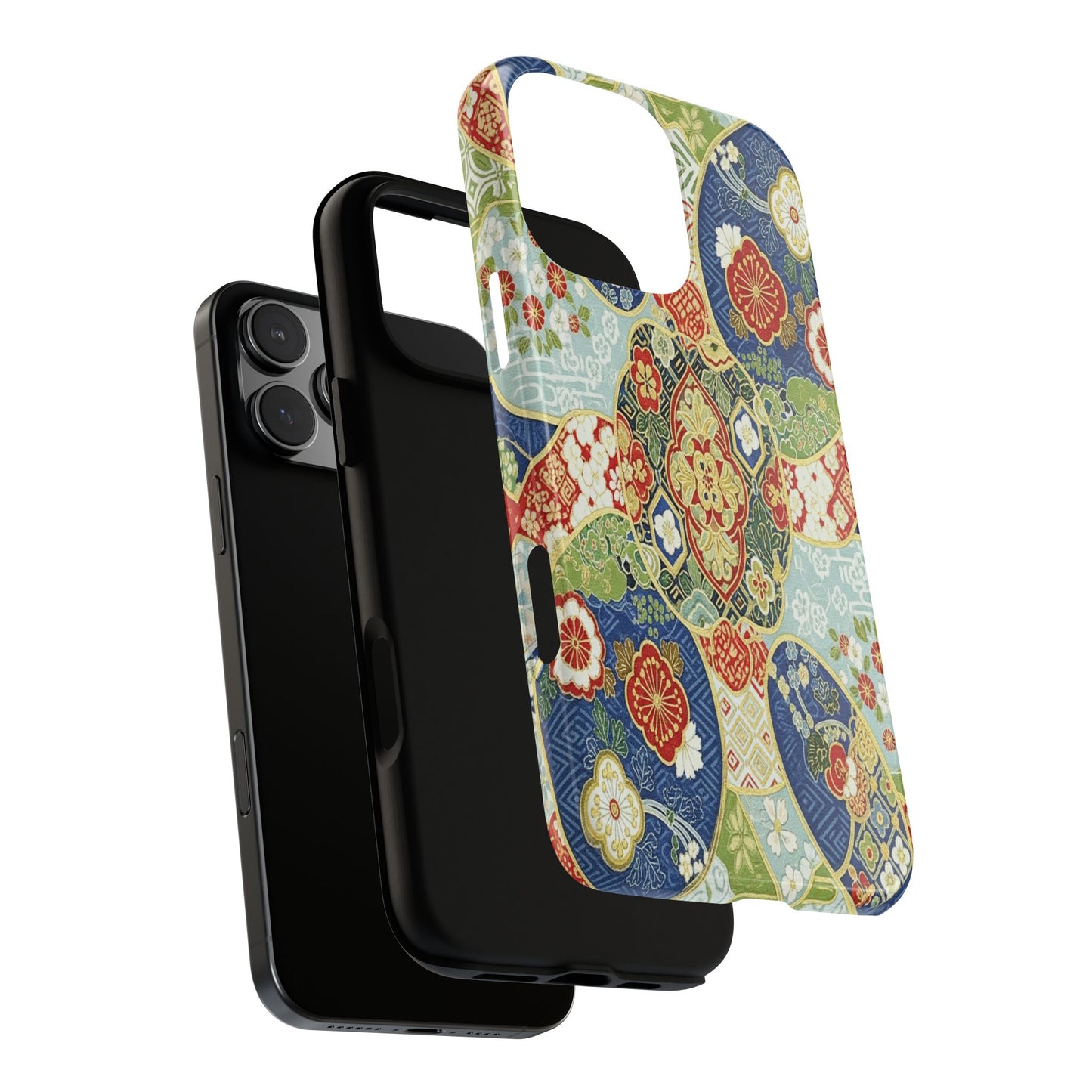 Vintage Japanese Kimono Floral Phone Case - Traditional Woven Pattern Tough Cover for iPhone 17, Samsung Galaxy & Google Pixel