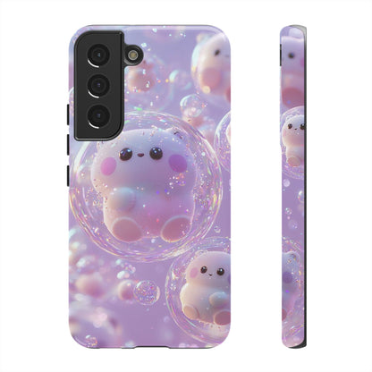 Cute Kawaii Bubble Pet Phone Case - Tough Dual-Layer Cover in Pastel Purple for iPhone 17, Samsung Galaxy & Google Pixel