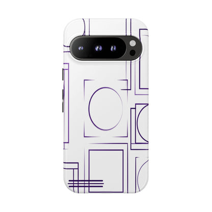 Modern Geometric Line Art Phone Case - Abstract Purple & White Tough Cover for iPhone 17, Samsung Galaxy & Google Pixel