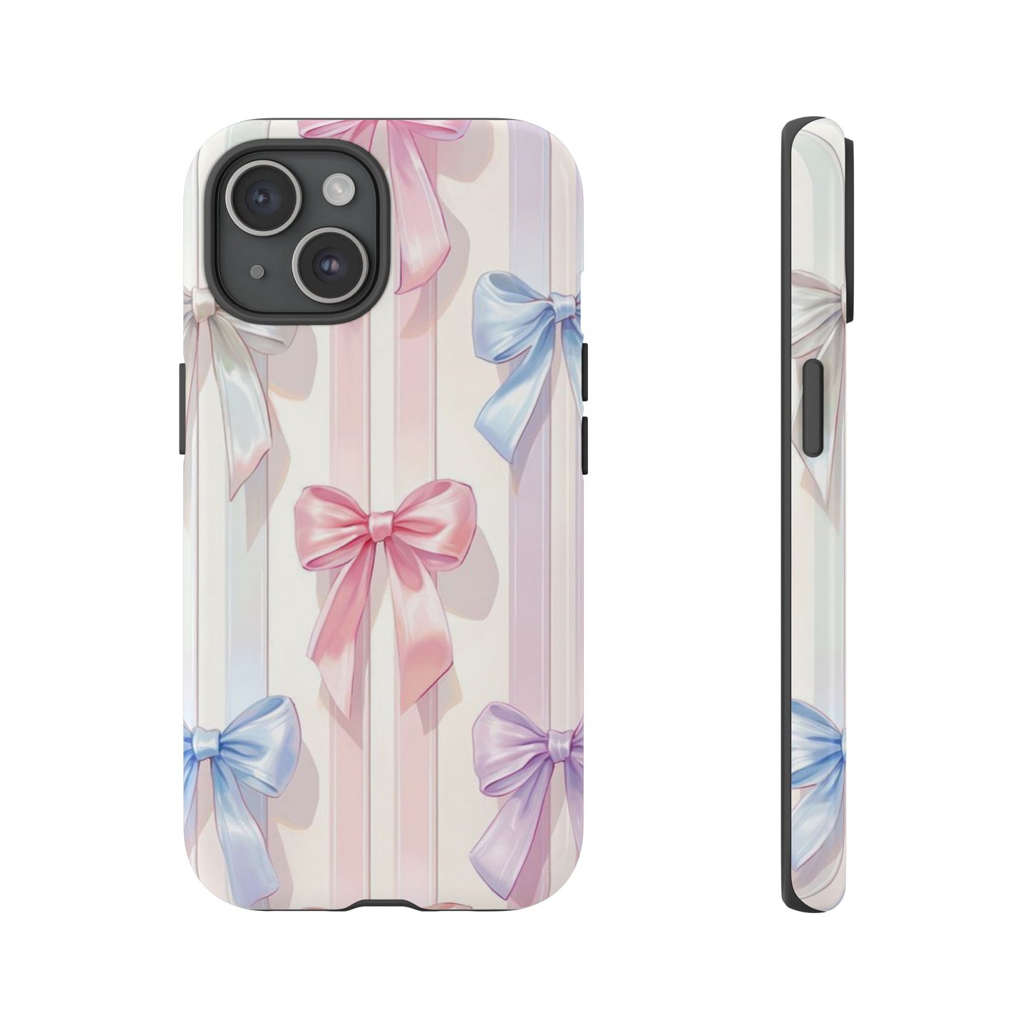 Pastel Ribbon Stripe Phone Case - Coquette Aesthetic Dual-Layer Bow Cover for iPhone 17, Samsung Galaxy & Google Pixel