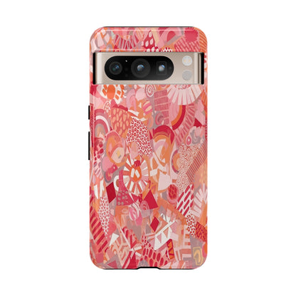 Vibrant Abstract Art Phone Case - Red Pink Geometric Collage Tough Cover for iPhone 17, Samsung Galaxy & Google Pixel