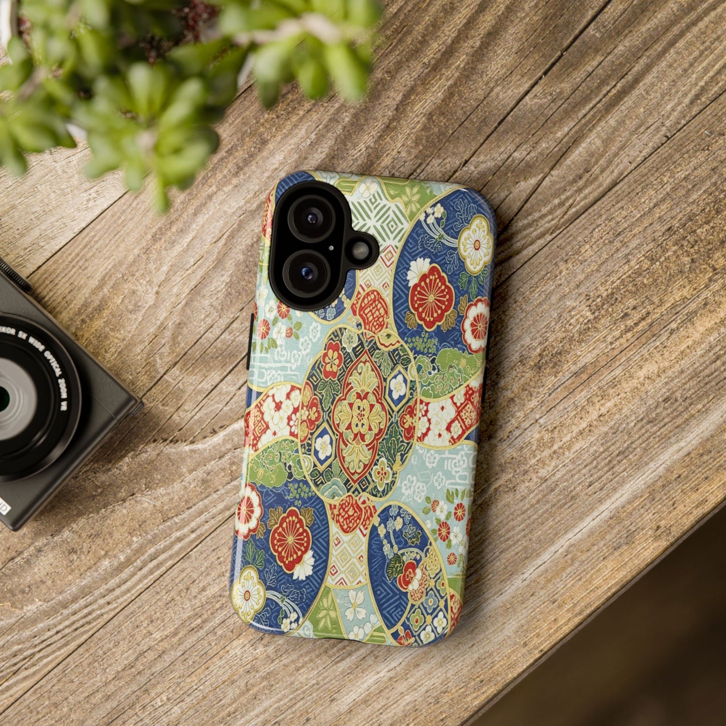 Vintage Japanese Kimono Floral Phone Case - Traditional Woven Pattern Tough Cover for iPhone 17, Samsung Galaxy & Google Pixel