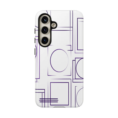 Modern Geometric Line Art Phone Case - Abstract Purple & White Tough Cover for iPhone 17, Samsung Galaxy & Google Pixel