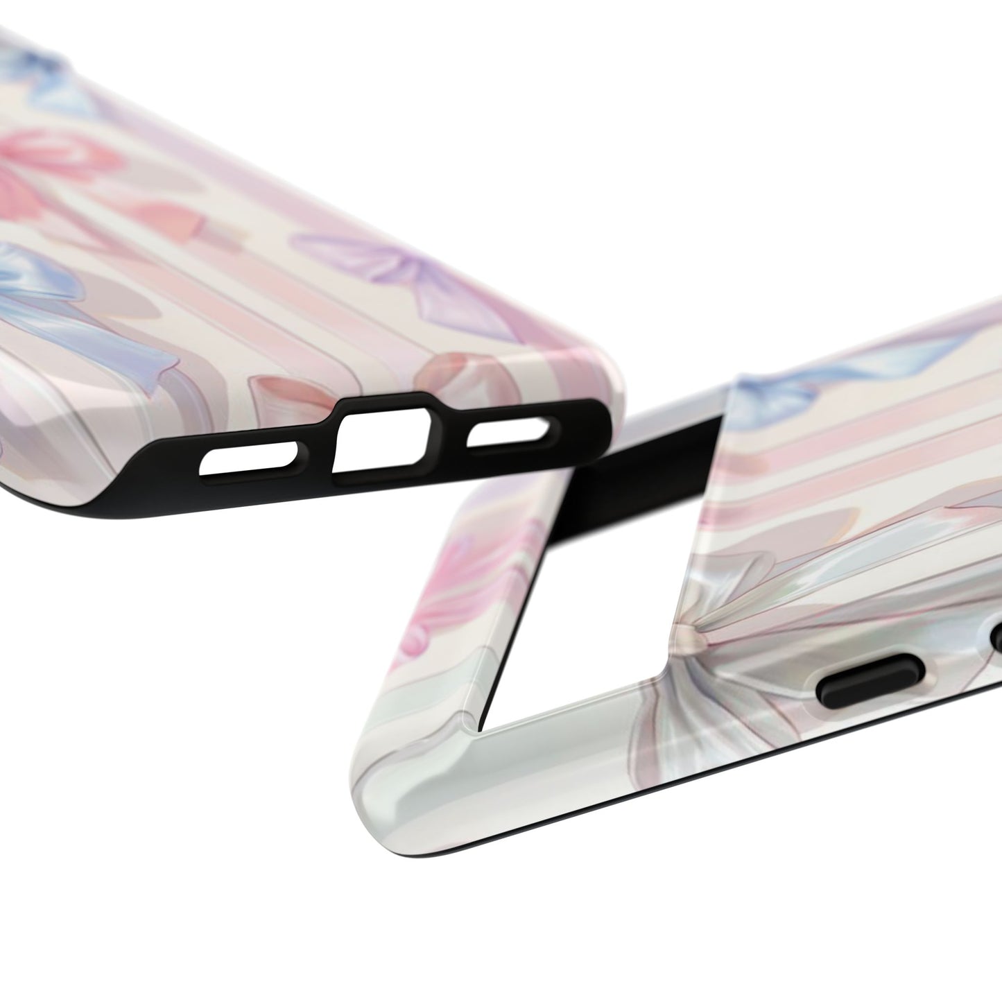 Pastel Ribbon Stripe Phone Case - Coquette Aesthetic Dual-Layer Bow Cover for iPhone 17, Samsung Galaxy & Google Pixel